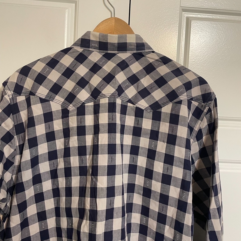 Route 66 Western Shirt Men XL Blue Cream‎ Pearl Snap Buffalo Plaid Long Sleeve - Picture 6 of 7